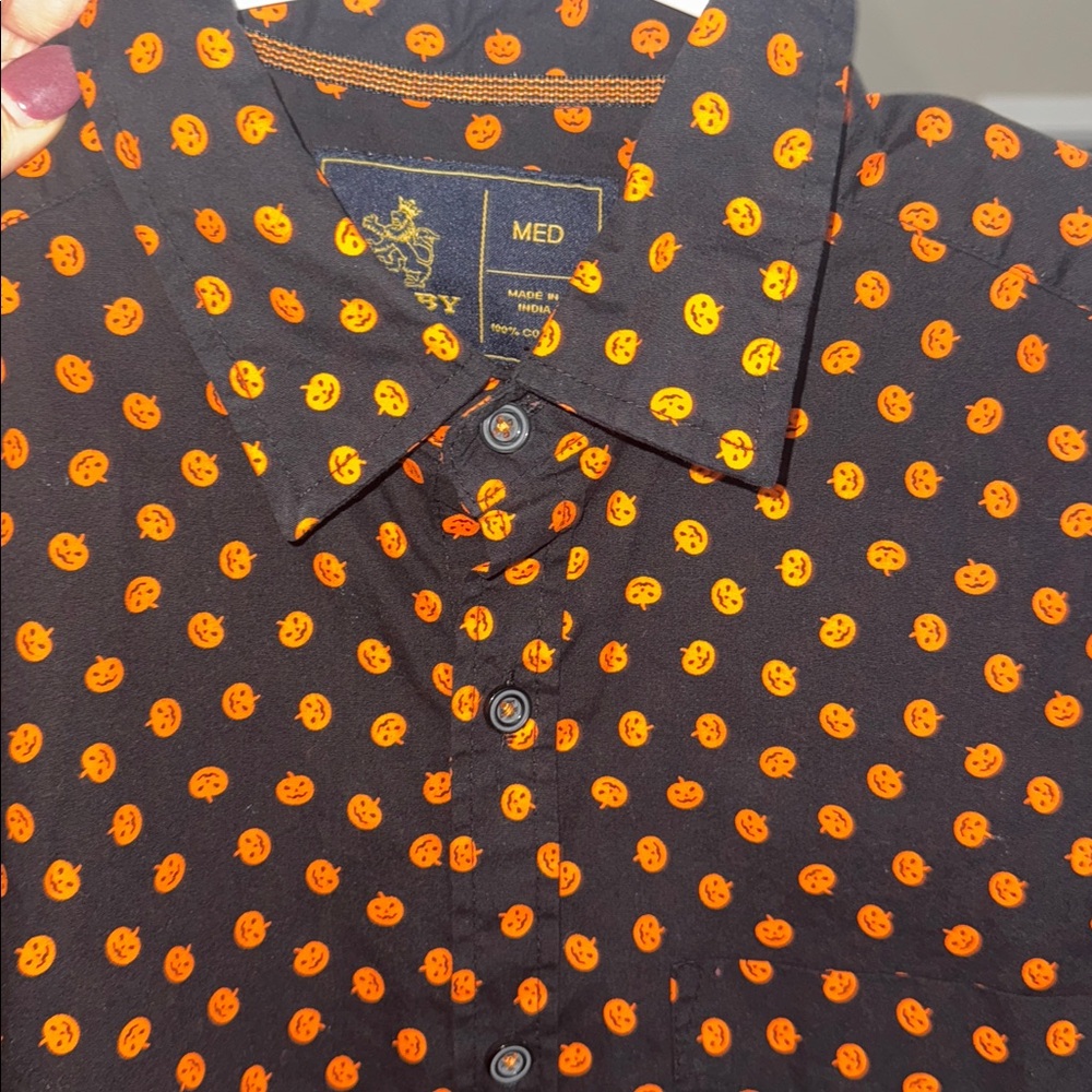 Halloween Rugby University Black Shirt with Orange Pumpkins 🎃 size M 100% cotton